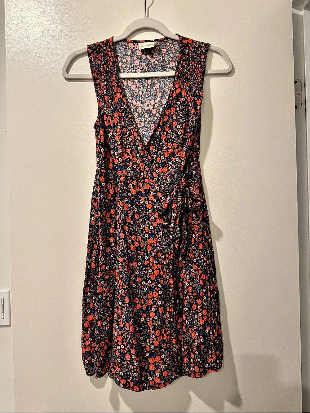 Universal Thread Sleeveless Floral Wrap Dress Black & Orange
